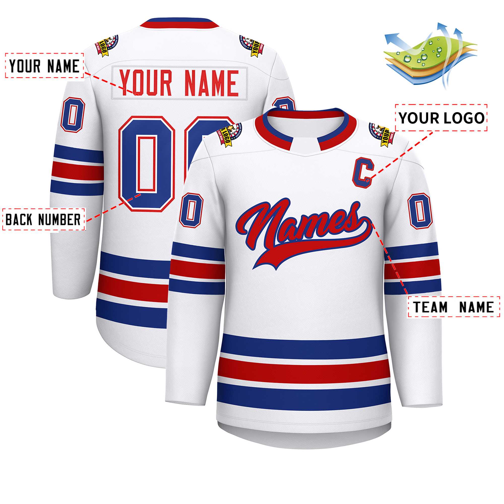 Custom White Red-Royal Classic Style Hockey Jersey