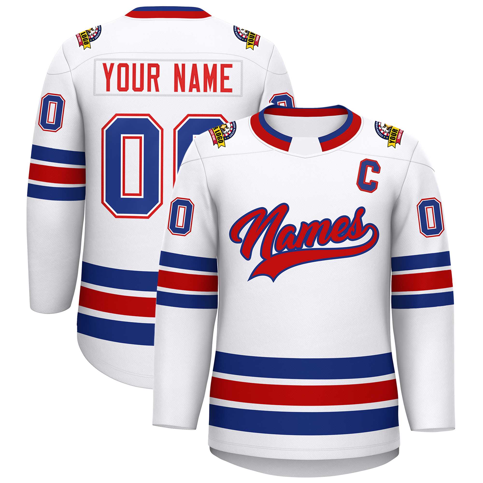 Custom White Red-Royal Classic Style Hockey Jersey