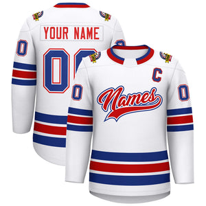 Custom White Red White-Royal Classic Style Hockey Jersey