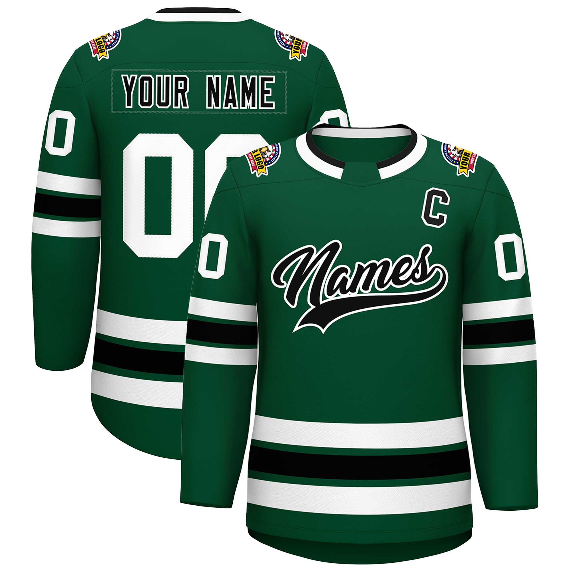 Maillot de hockey de style classique vert noir-blanc personnalisé