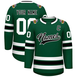 Custom Green Black-White Classic Style Hockey Jersey