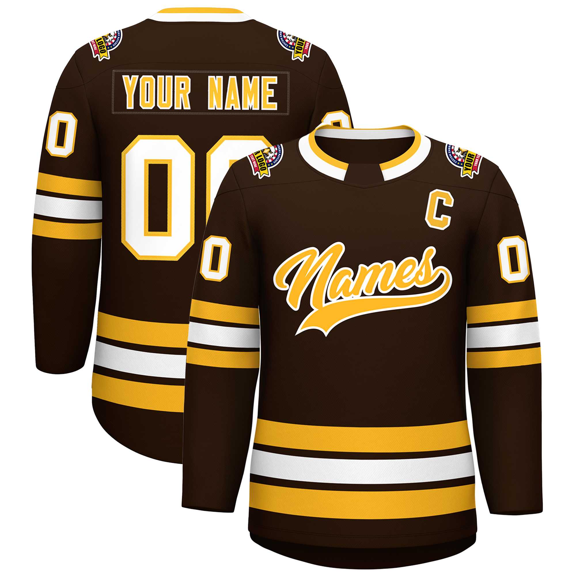 Custom Brown Gold-White Classic Style Hockey Jersey