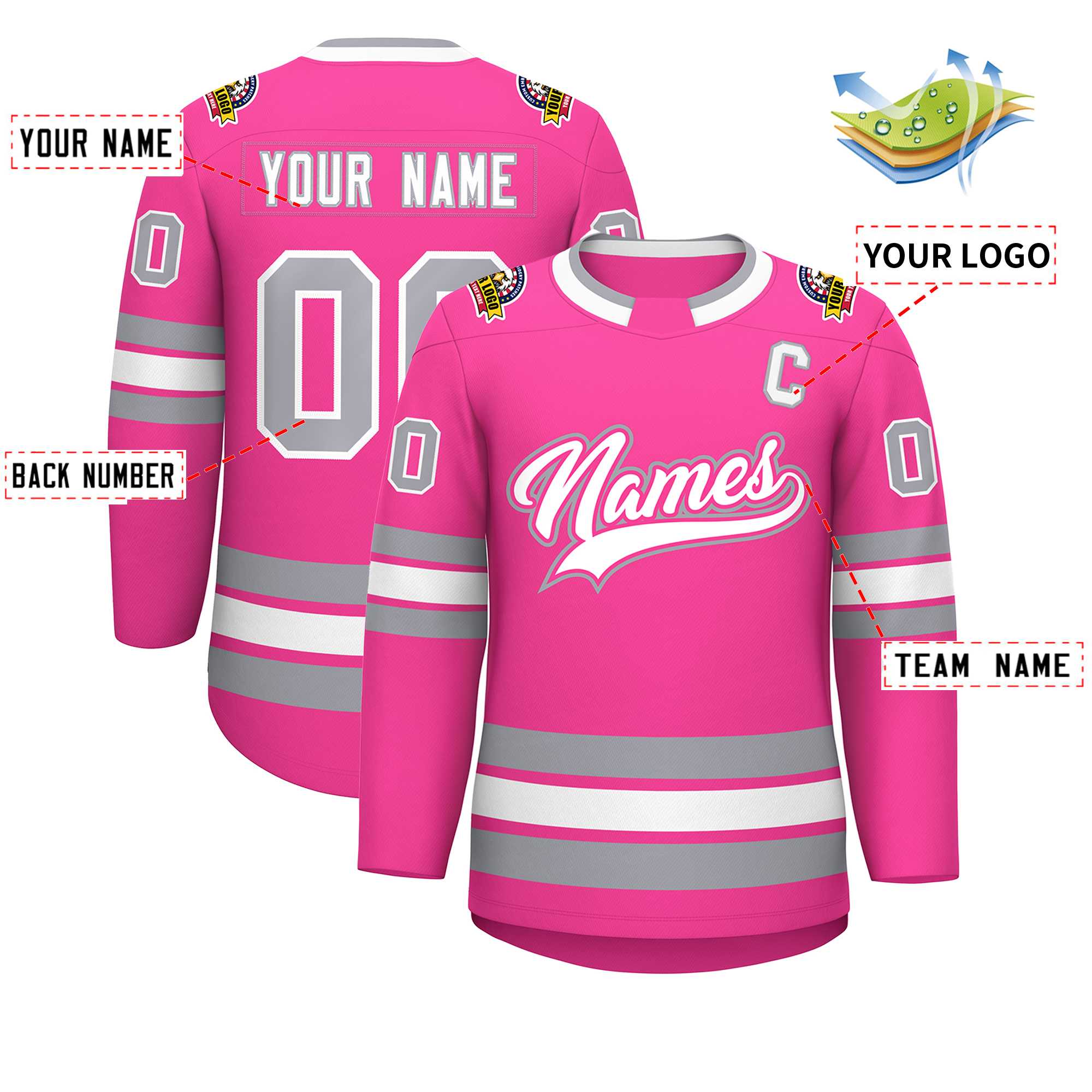 Maillot de hockey de style classique rose blanc rose-gris personnalisé