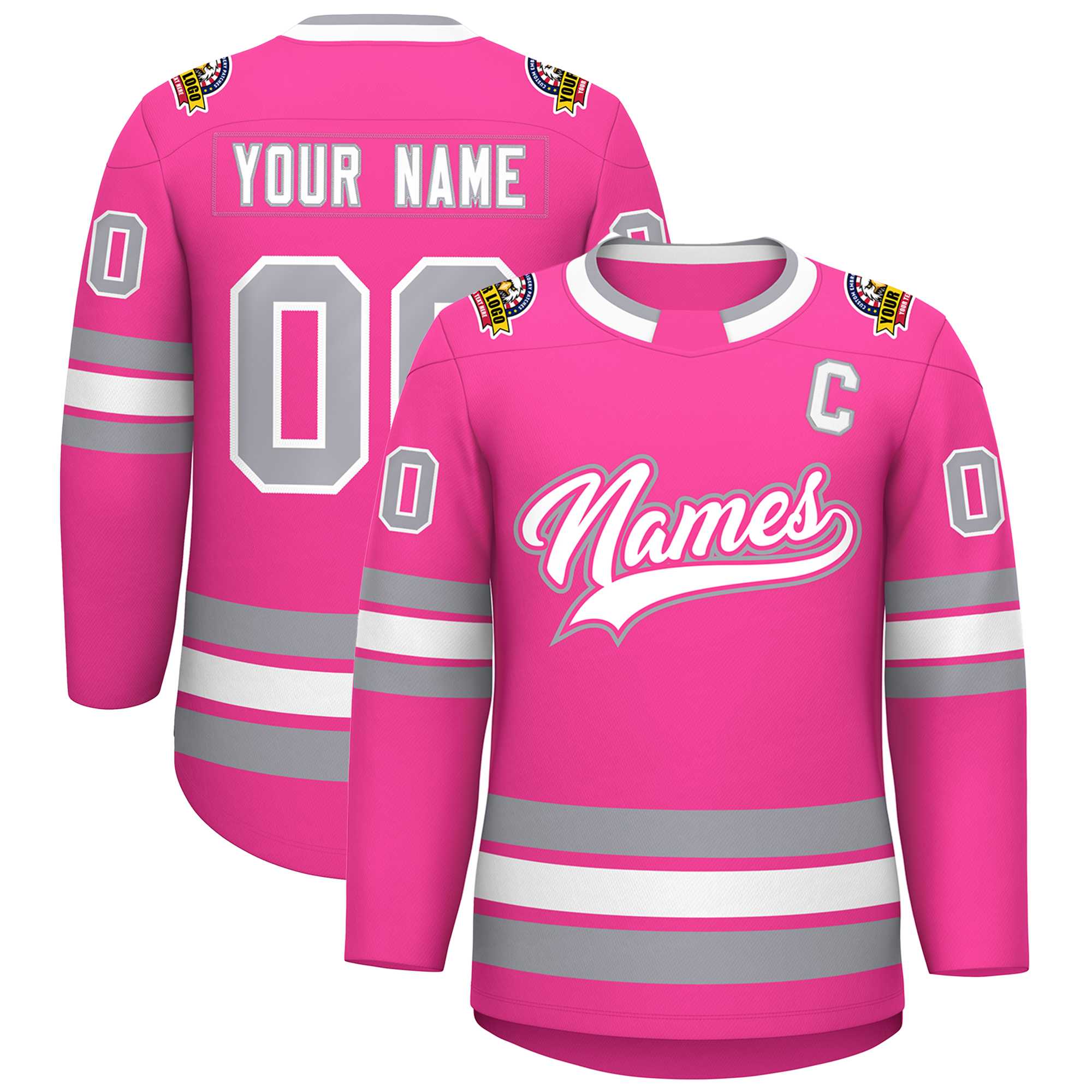 Custom Pink White Pink-Gray Classic Style Hockey Jersey