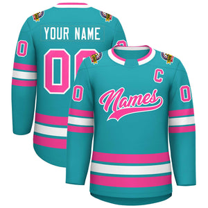 Custom Aqua Pink-White Classic Style Hockey Jersey