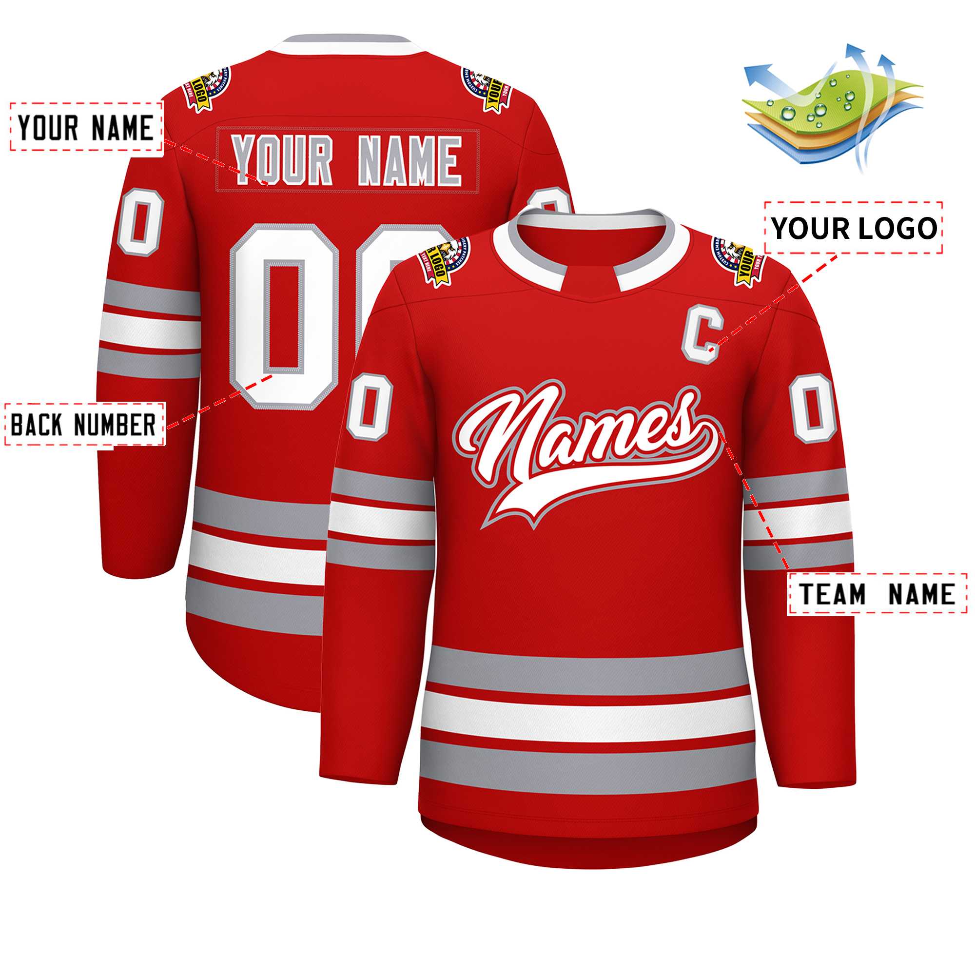 Custom Red White Red-Gray Classic Style Hockey Jersey