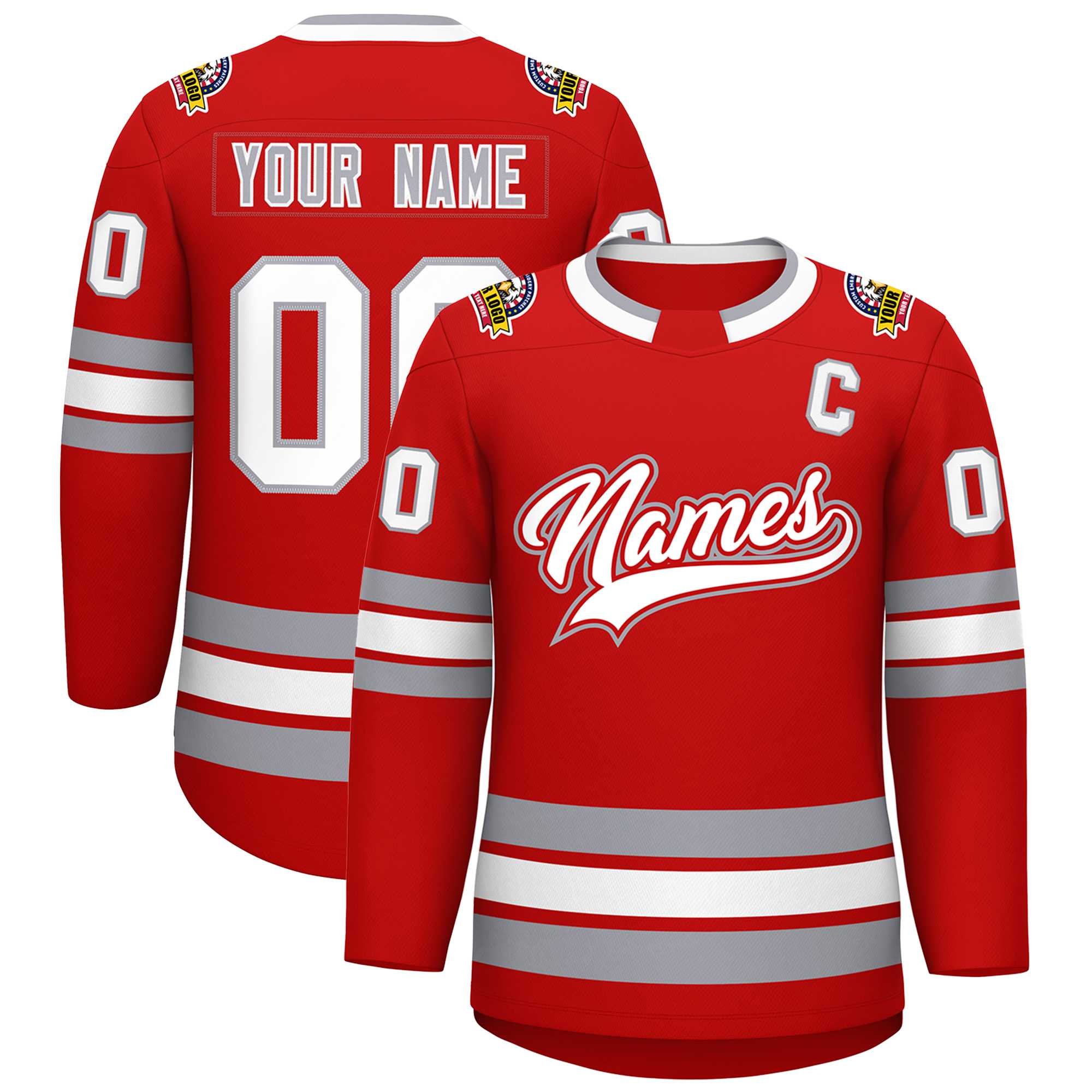 Custom Red White Red-Gray Classic Style Hockey Jersey