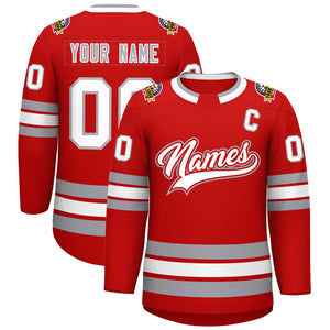 Maillot de hockey de style classique rouge blanc rouge-gris personnalisé