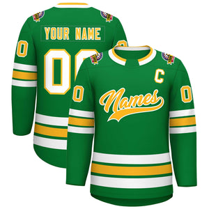 Maillot de hockey de style classique Kelly vert or-blanc personnalisé