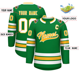 Maillot de hockey de style classique Kelly vert or-blanc personnalisé