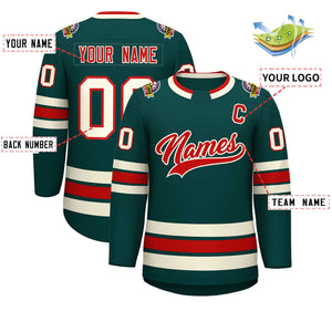 Custom Midnight Green Red-Khaki Classic Style Hockey Jersey