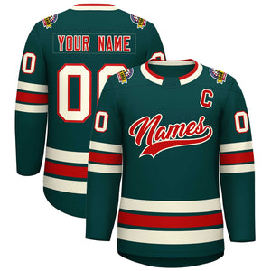 Custom Midnight Green Red-Khaki Classic Style Hockey Jersey