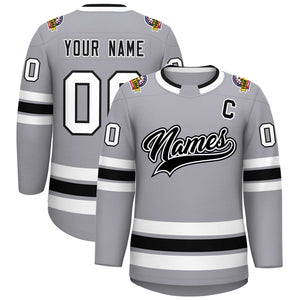 Custom Gray Black White-Black Classic Style Hockey Jersey