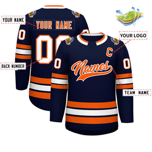 Custom Navy Orange-White Classic Style Hockey Jersey