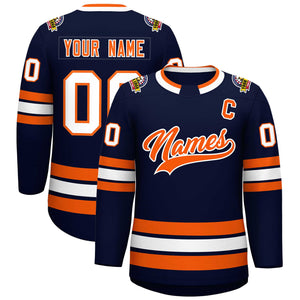 Custom Navy Orange-White Classic Style Hockey Jersey