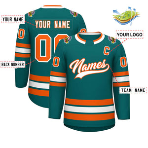 Custom Teal White-Orange Classic Style Hockey Jersey