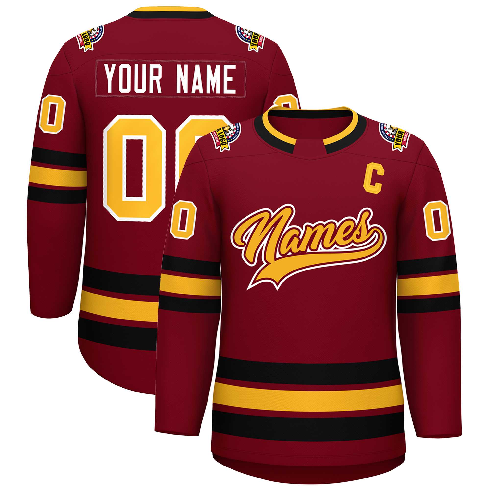 Custom Crimson Gold Crimson-White Classic Style Hockey Jersey