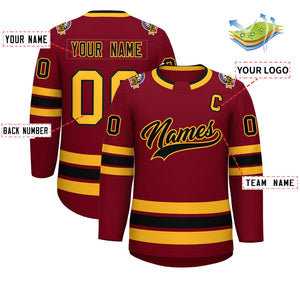 Custom Crimson Black-Gold Classic Style Hockey Jersey