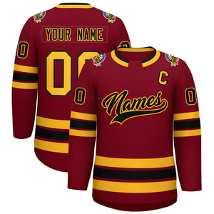 Custom Crimson Black-Gold Classic Style Hockey Jersey