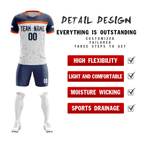 Custom White Navy Breathable Sport Soccer Sets Jersey