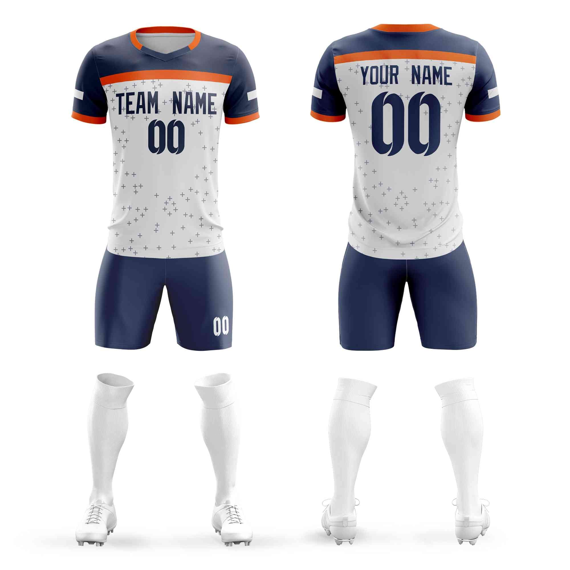 Custom White Navy Breathable Sport Soccer Sets Jersey