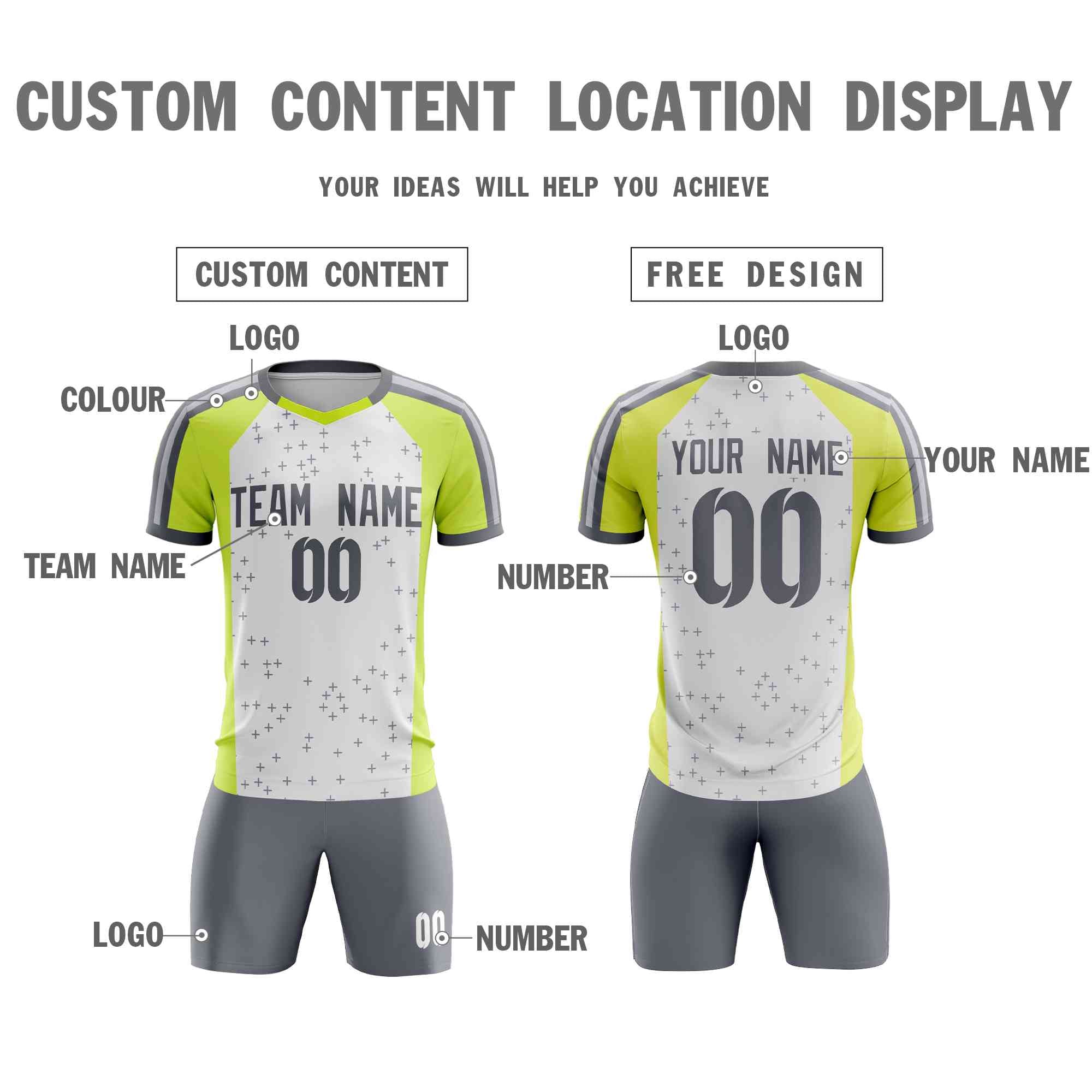 Custom White Gray Breathable Sport Soccer Sets Jersey