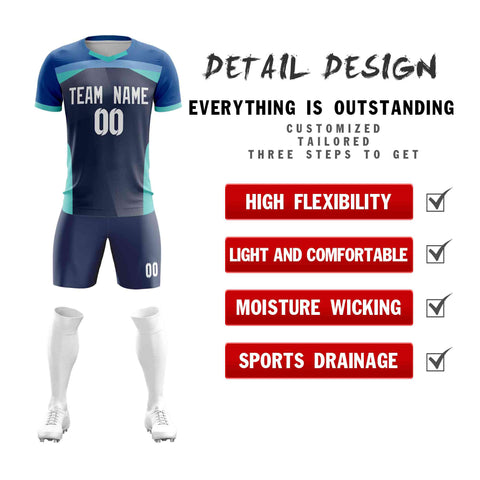 Custom Navy Breathable Sport Soccer Sets Jersey