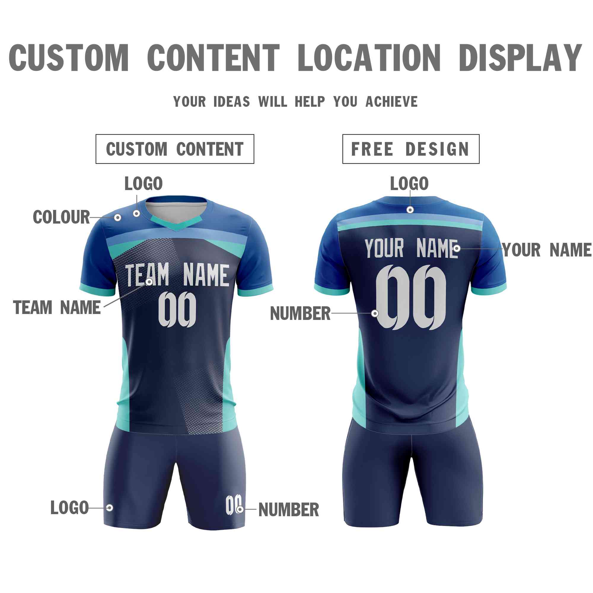 Custom Navy Breathable Sport Soccer Sets Jersey