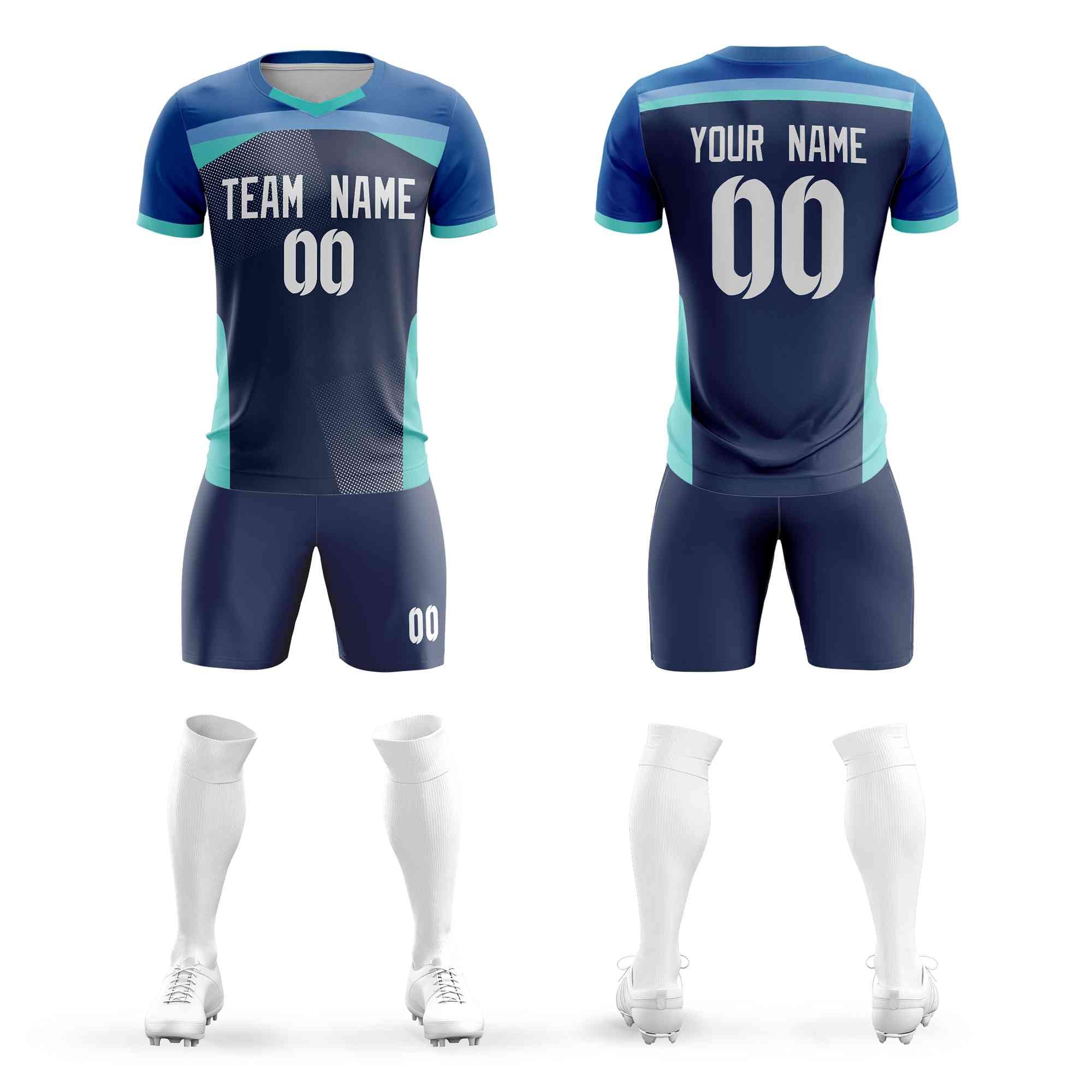 Custom Navy Breathable Sport Soccer Sets Jersey