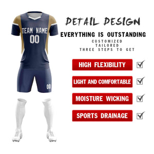 Custom Navy Gold Breathable Sport Soccer Sets Jersey