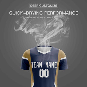 Custom Navy Gold Breathable Sport Soccer Sets Jersey