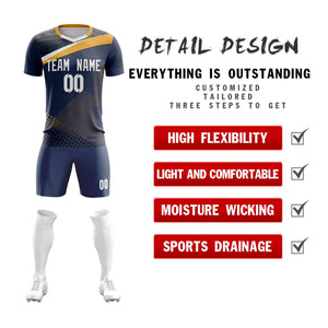 Custom Navy Orange Breathable Sport Soccer Sets Jersey