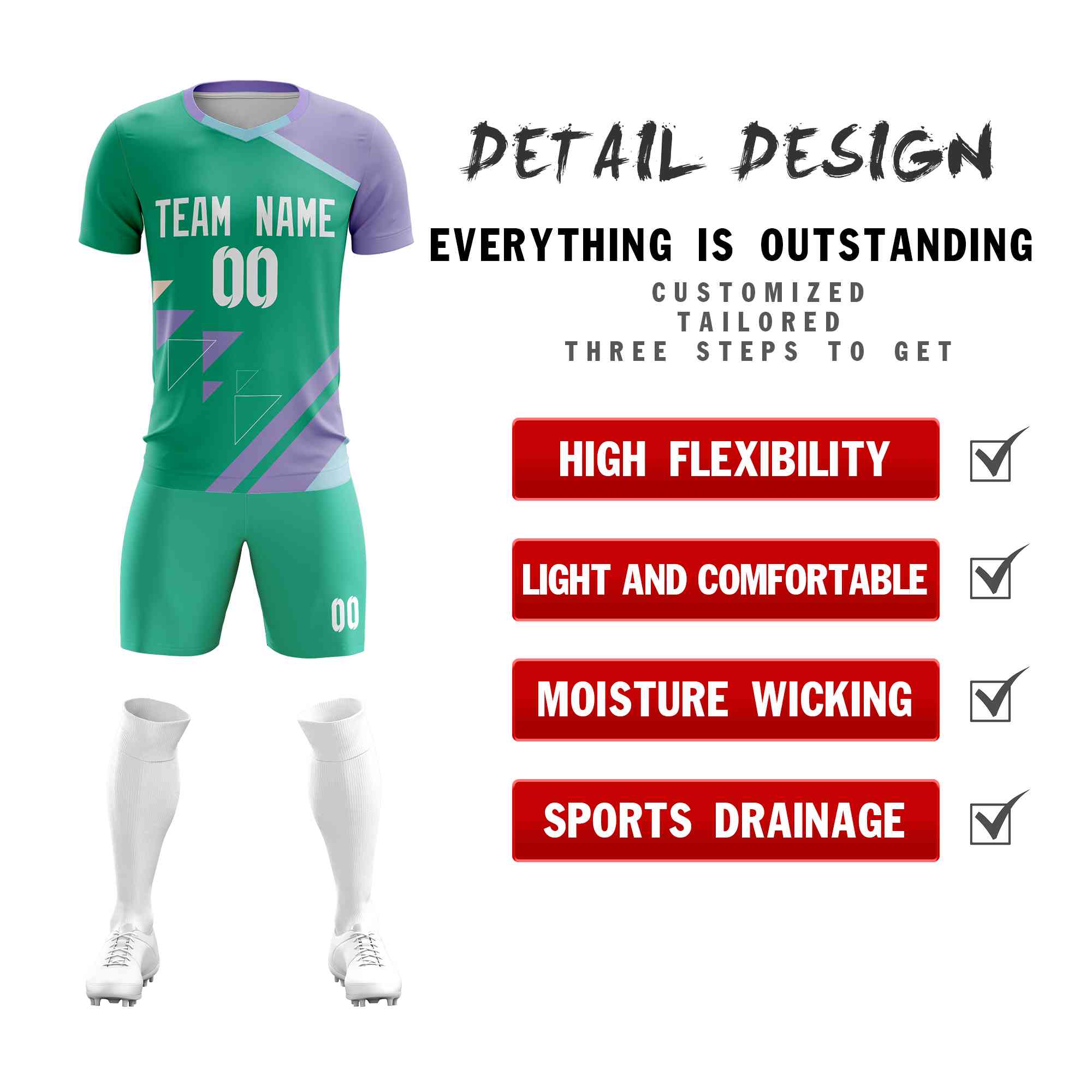 Custom Green Breathable Sport Soccer Sets Jersey