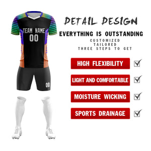 Custom Black White Orange Breathable Sport Soccer Sets Jersey