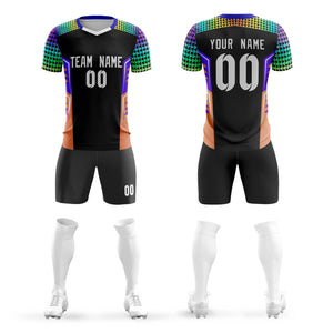 Custom Black White Orange Breathable Sport Soccer Sets Jersey