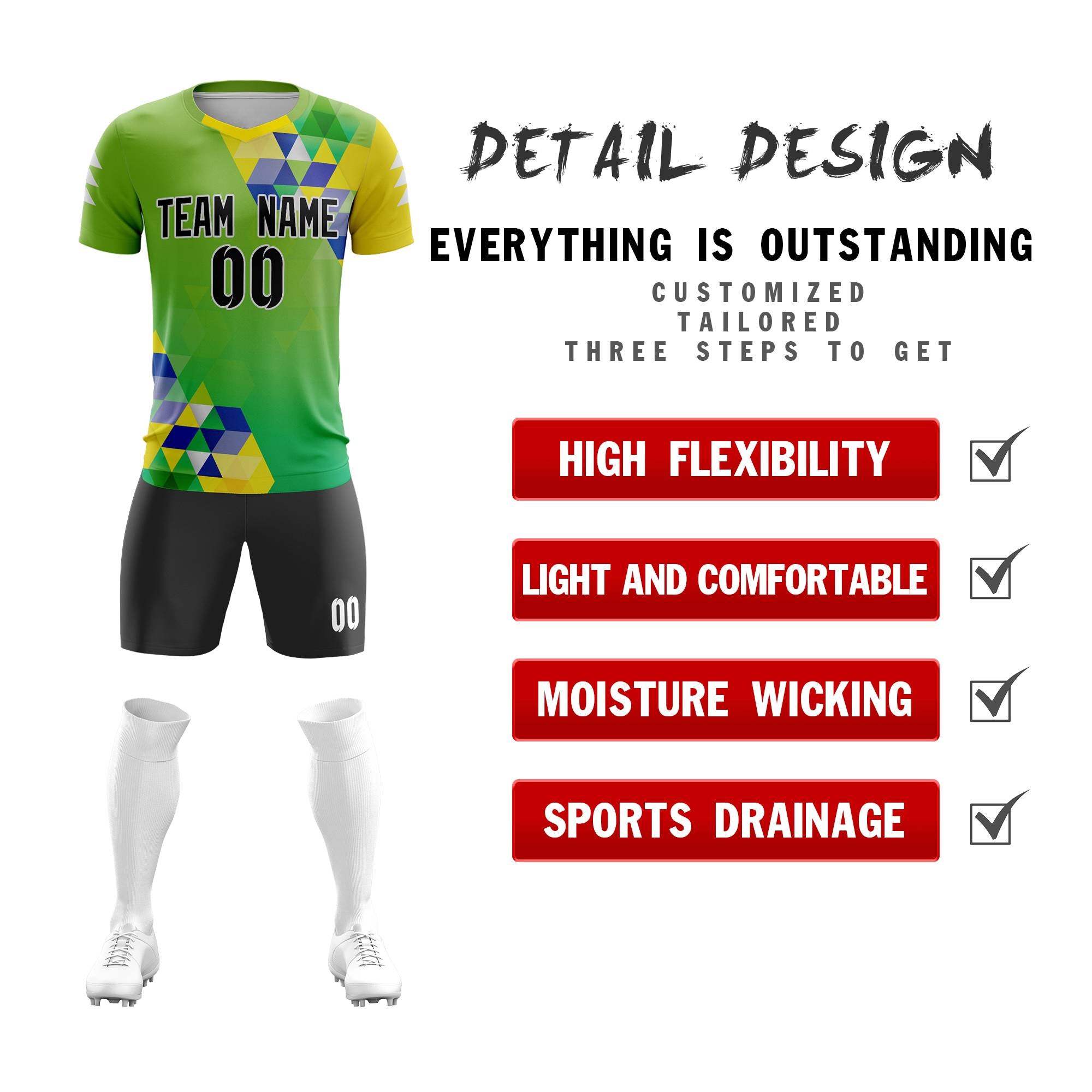 Custom Green Black Breathable Sport Soccer Sets Jersey