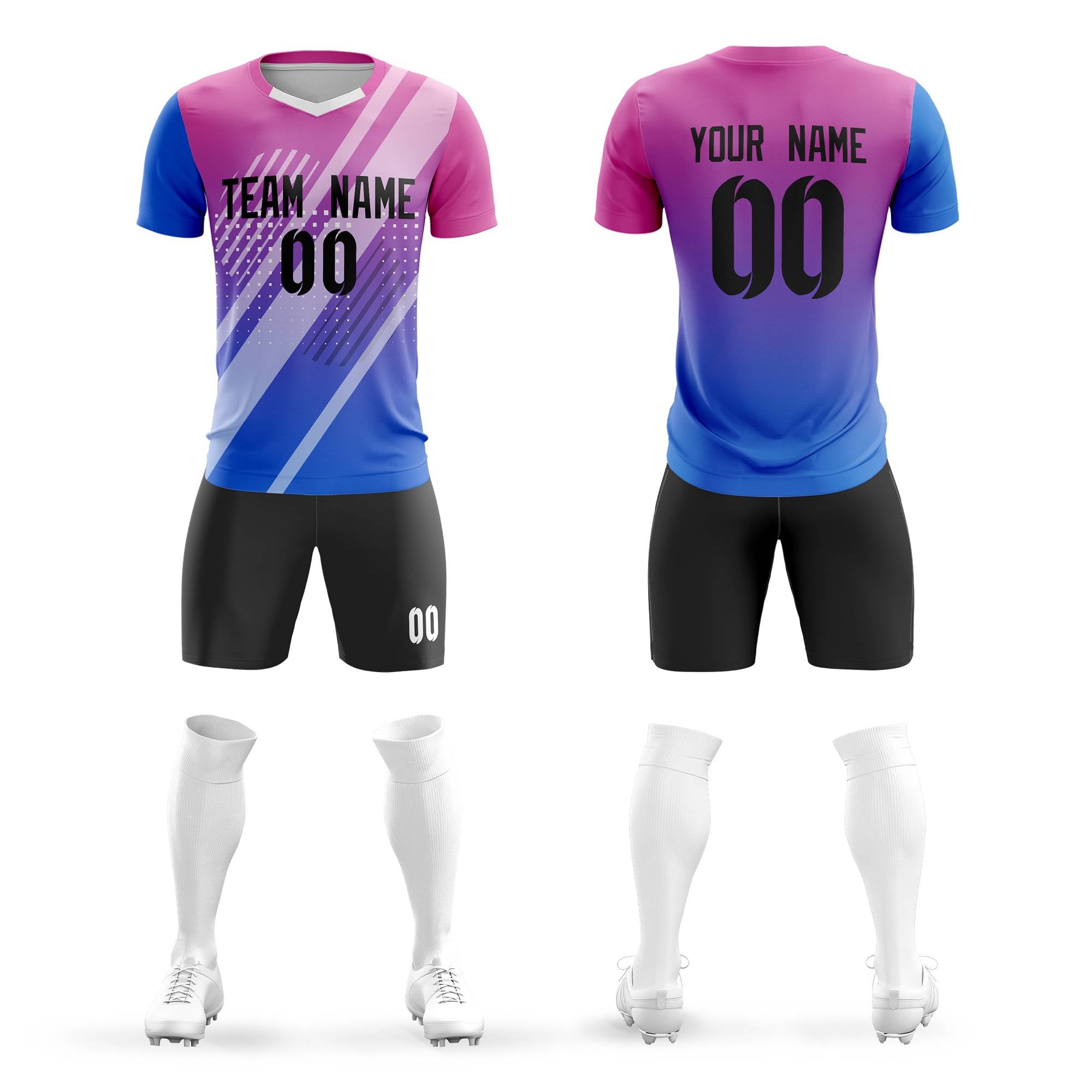 Custom Royal Black Pink Breathable Sport Soccer Sets Jersey