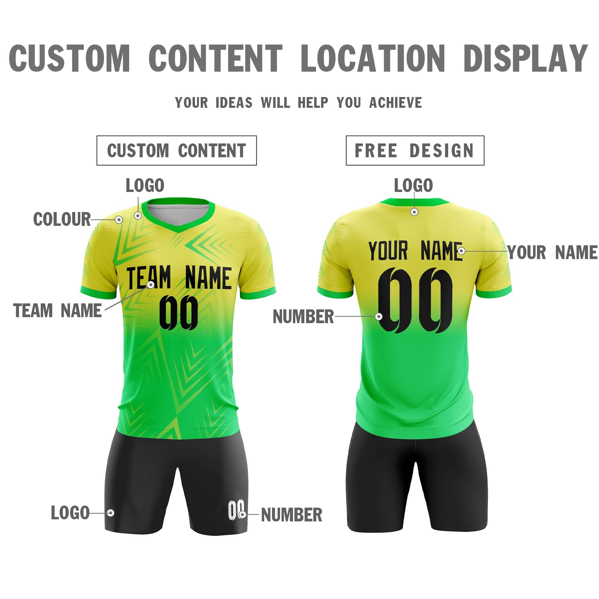 Custom Green Black Outdoor Sport Soccer Sets Jersey