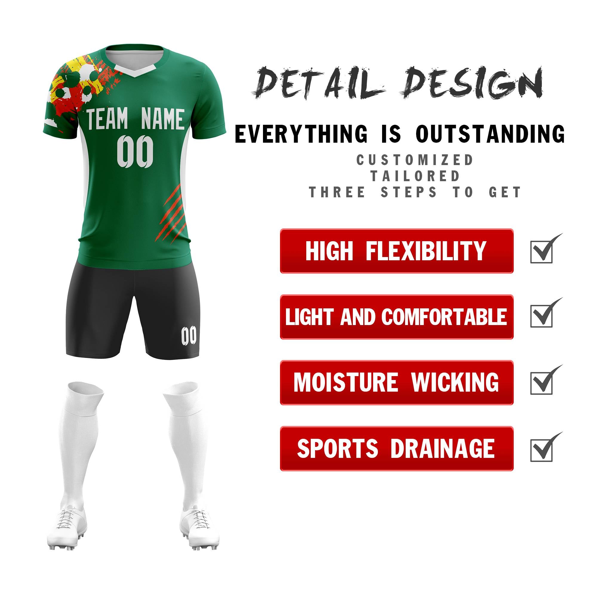 Custom Green White Outdoor Sport Soccer Sets Jersey