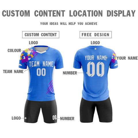Custom Powder Blue White Outdoor Sport Soccer Sets Jersey