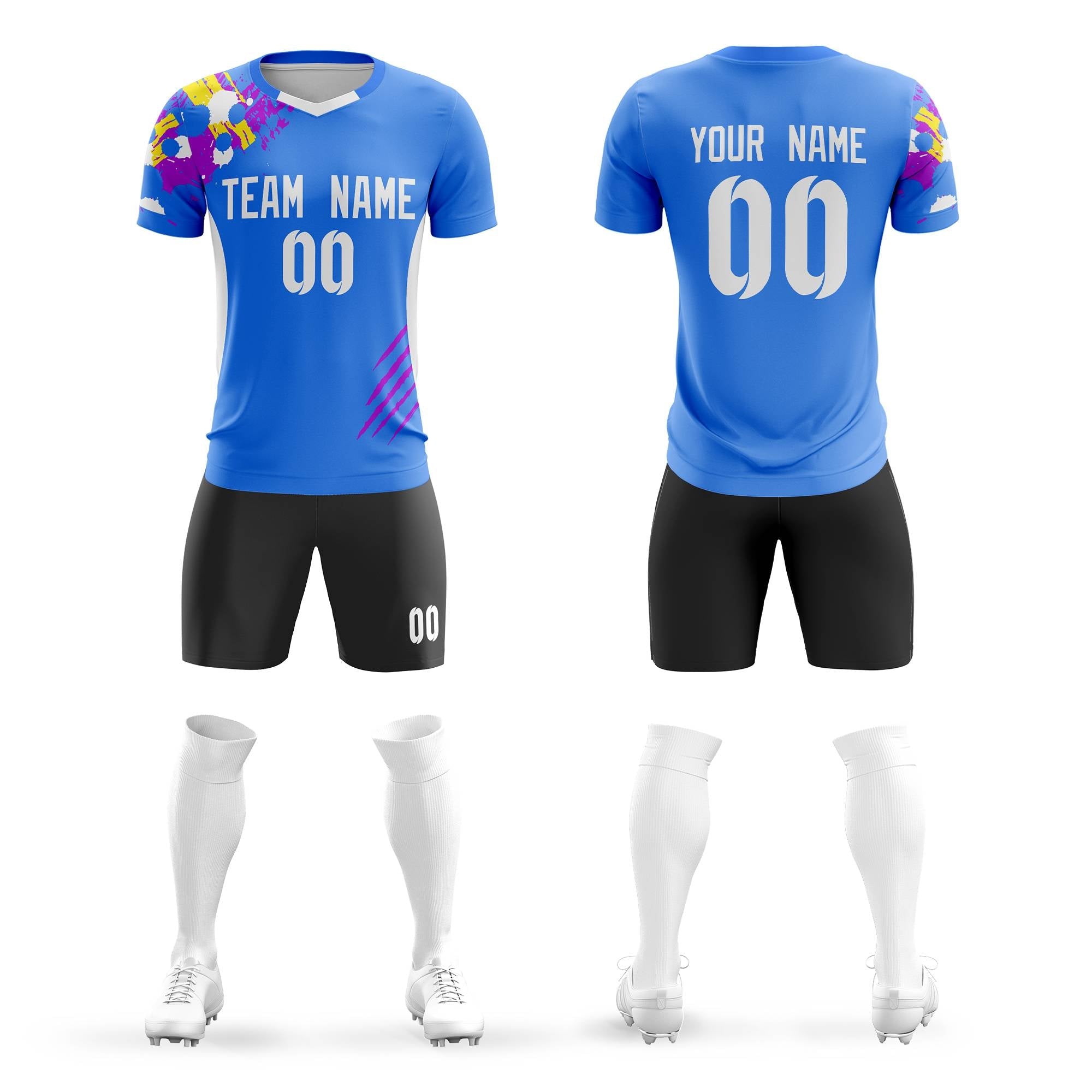 Custom Powder Blue White Outdoor Sport Soccer Sets Jersey