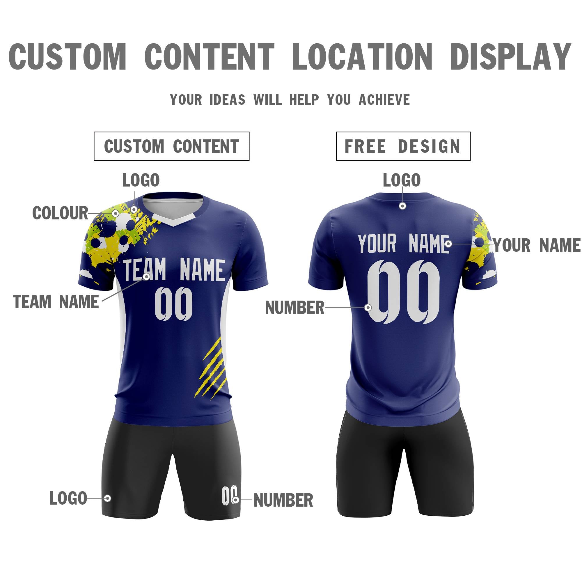 Custom Navy White Outdoor Sport Soccer Sets Jersey