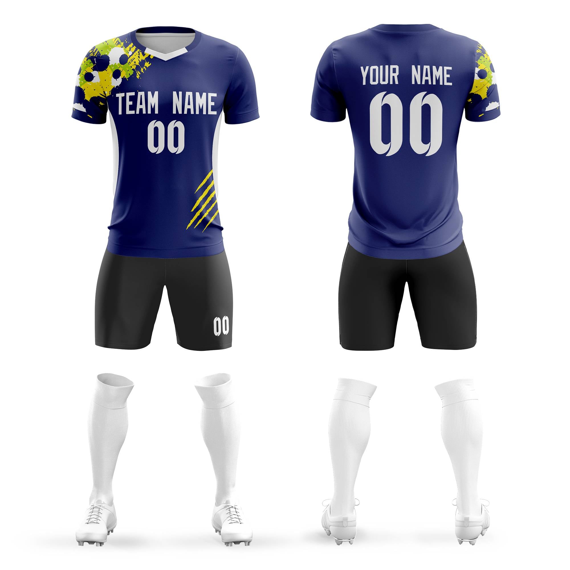 Custom Navy White Outdoor Sport Soccer Sets Jersey