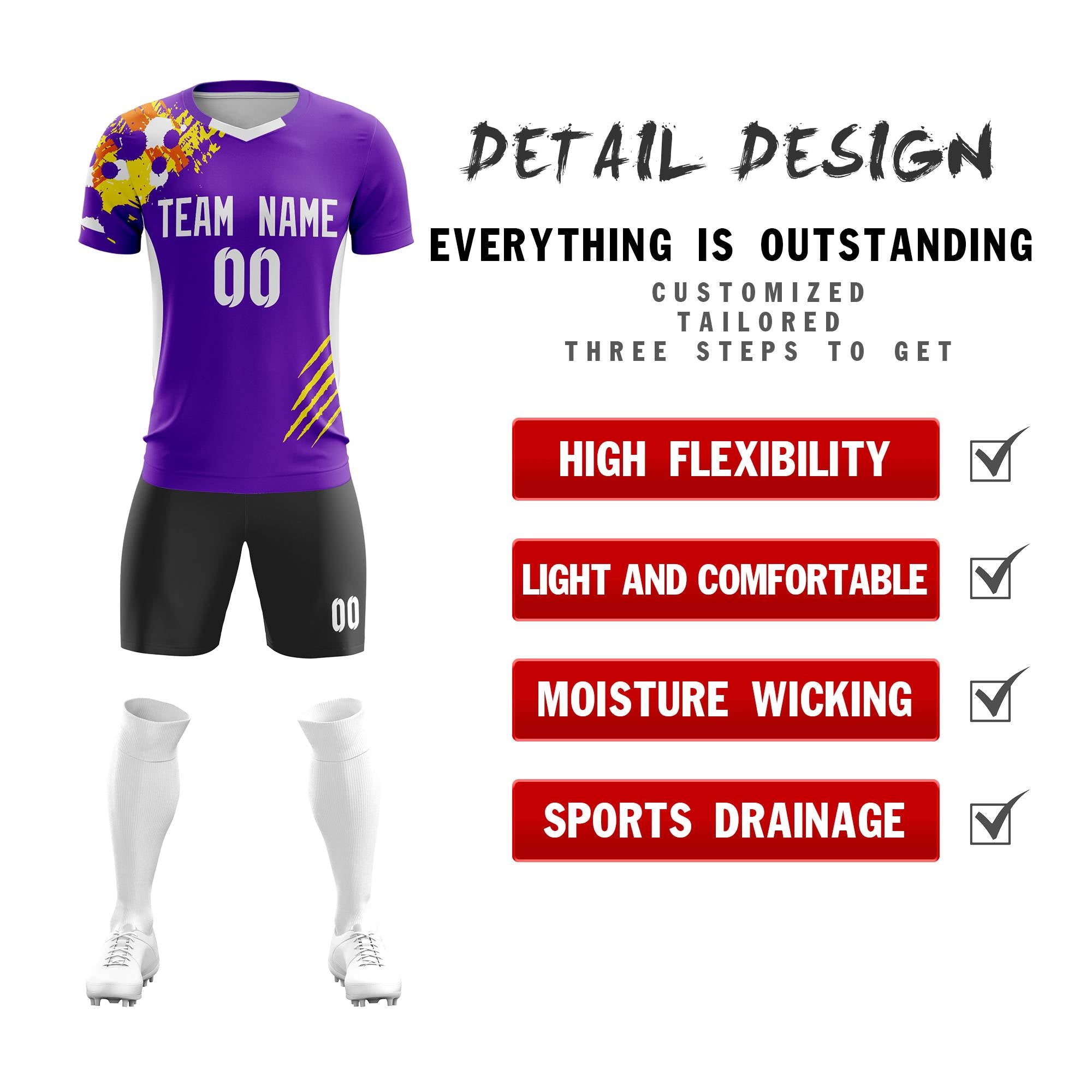 Custom Purple White Outdoor Sport Soccer Sets Jersey