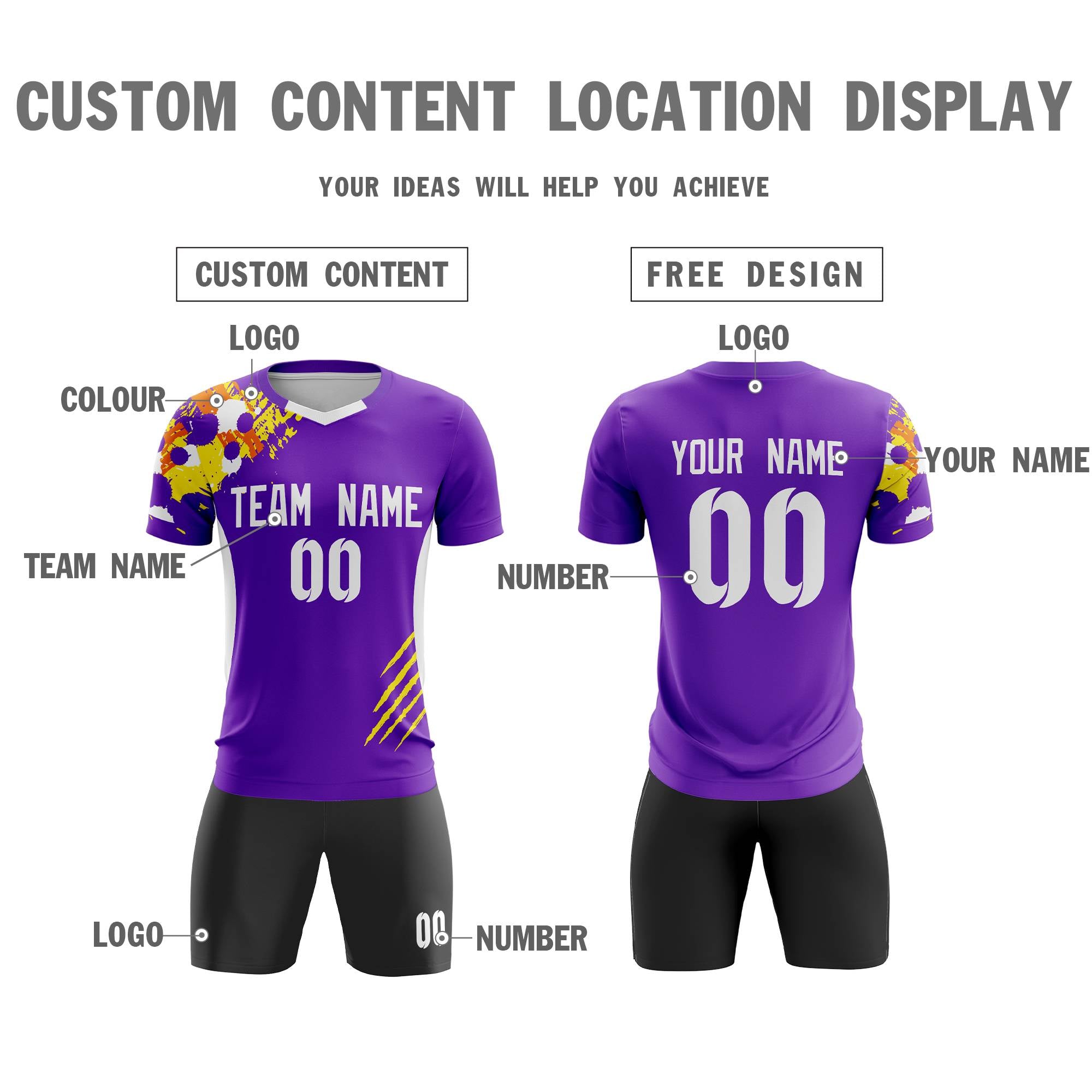 Custom Purple White Outdoor Sport Soccer Sets Jersey