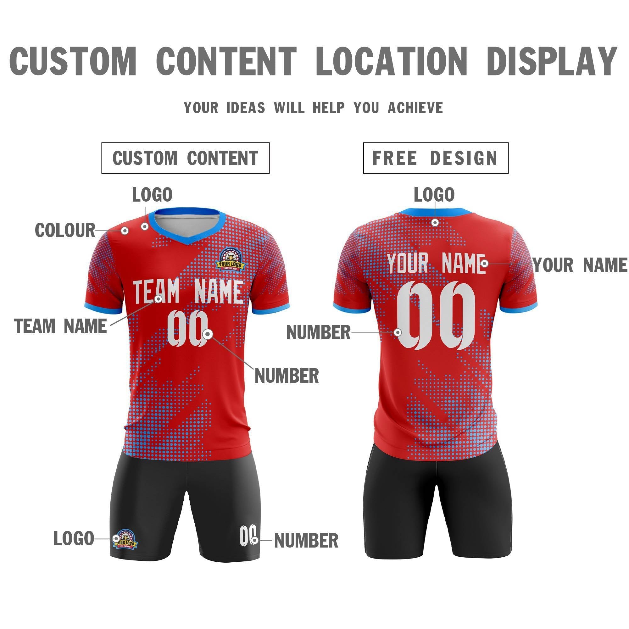 Custom Red White Casual Sport Soccer Sets Jersey