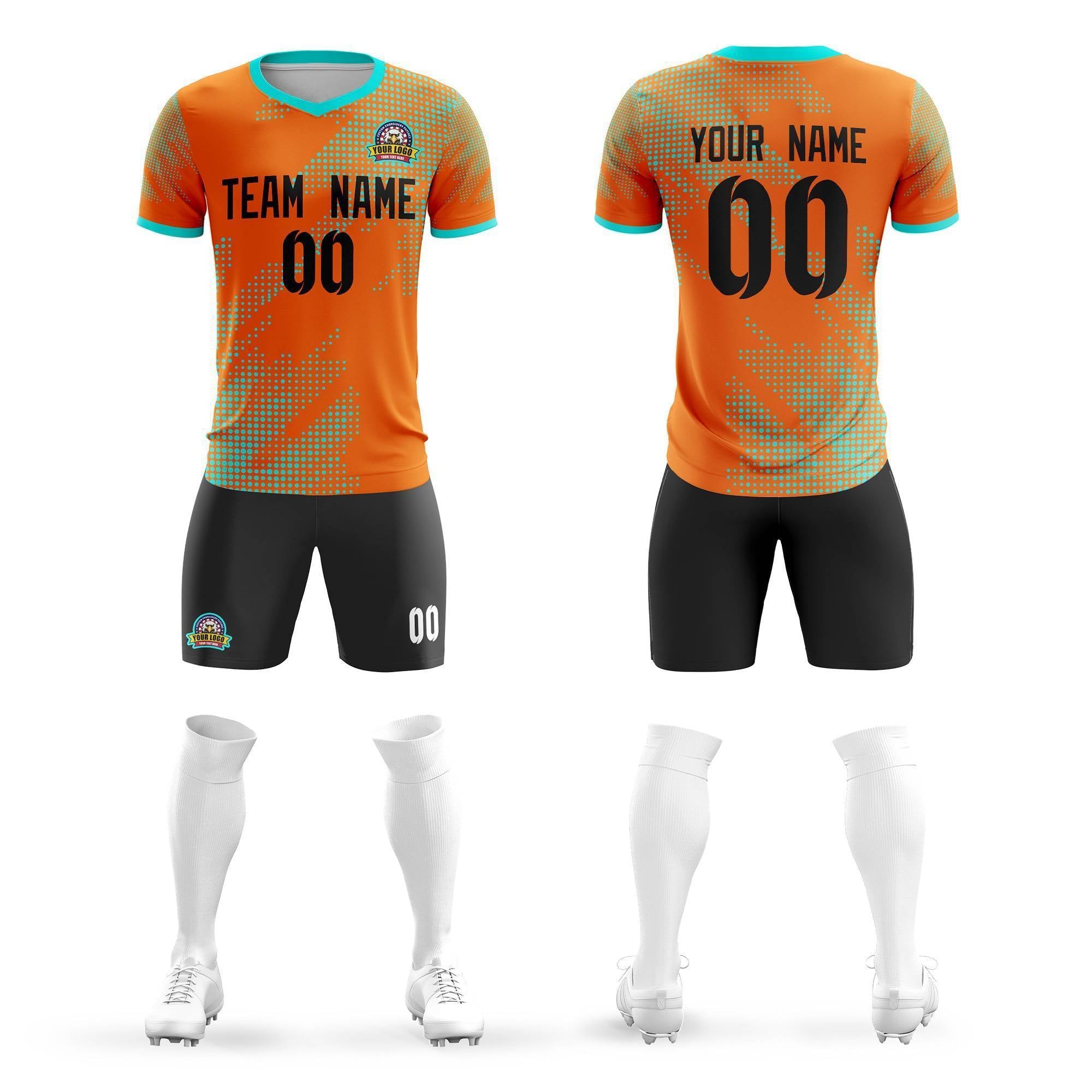 Custom Orange Black Casual Sport Soccer Sets Jersey