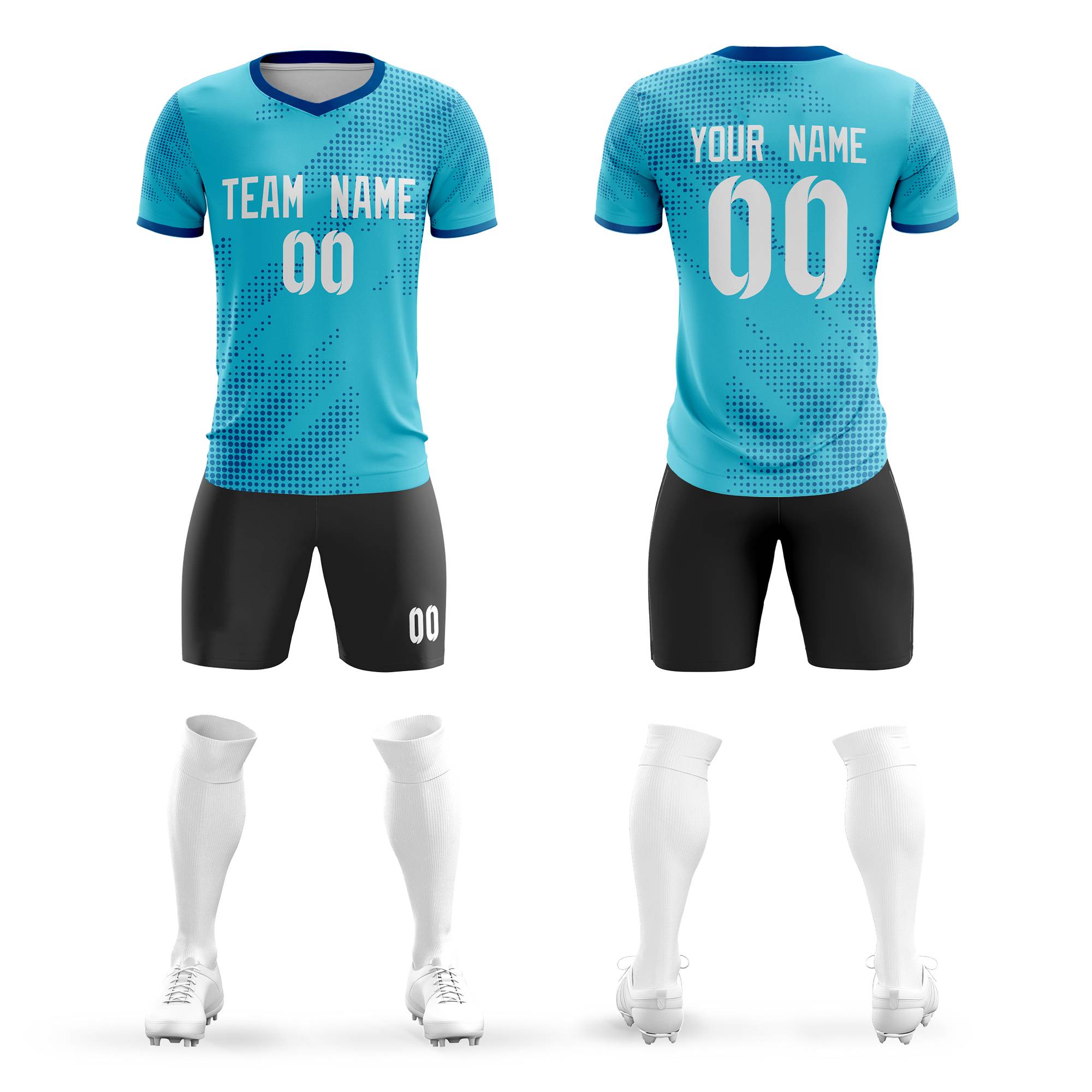 Custom Light Blue White Casual Sport Soccer Sets Jersey