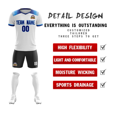 Custom White Royal Casual Sport Soccer Sets Jersey