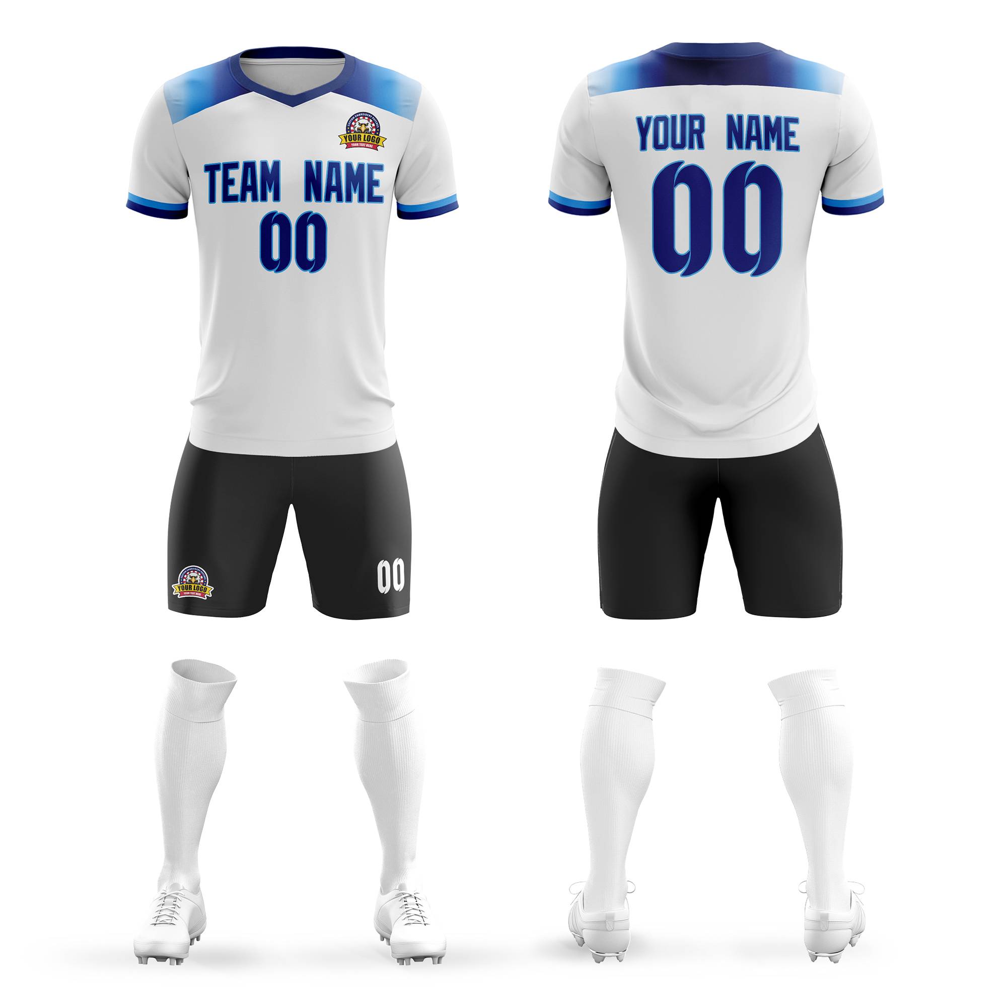 Custom White Royal Casual Sport Soccer Sets Jersey